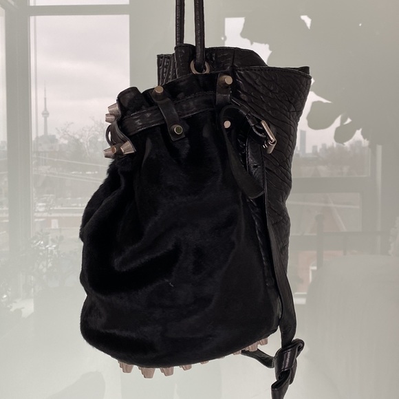 Alexander Wang Pony Hair Diego Bucket Bag Black with Nickel Hardware - Picture 4 of 8